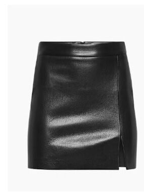Aritzia Black Faux Leather Mini Skirt with Side Slit